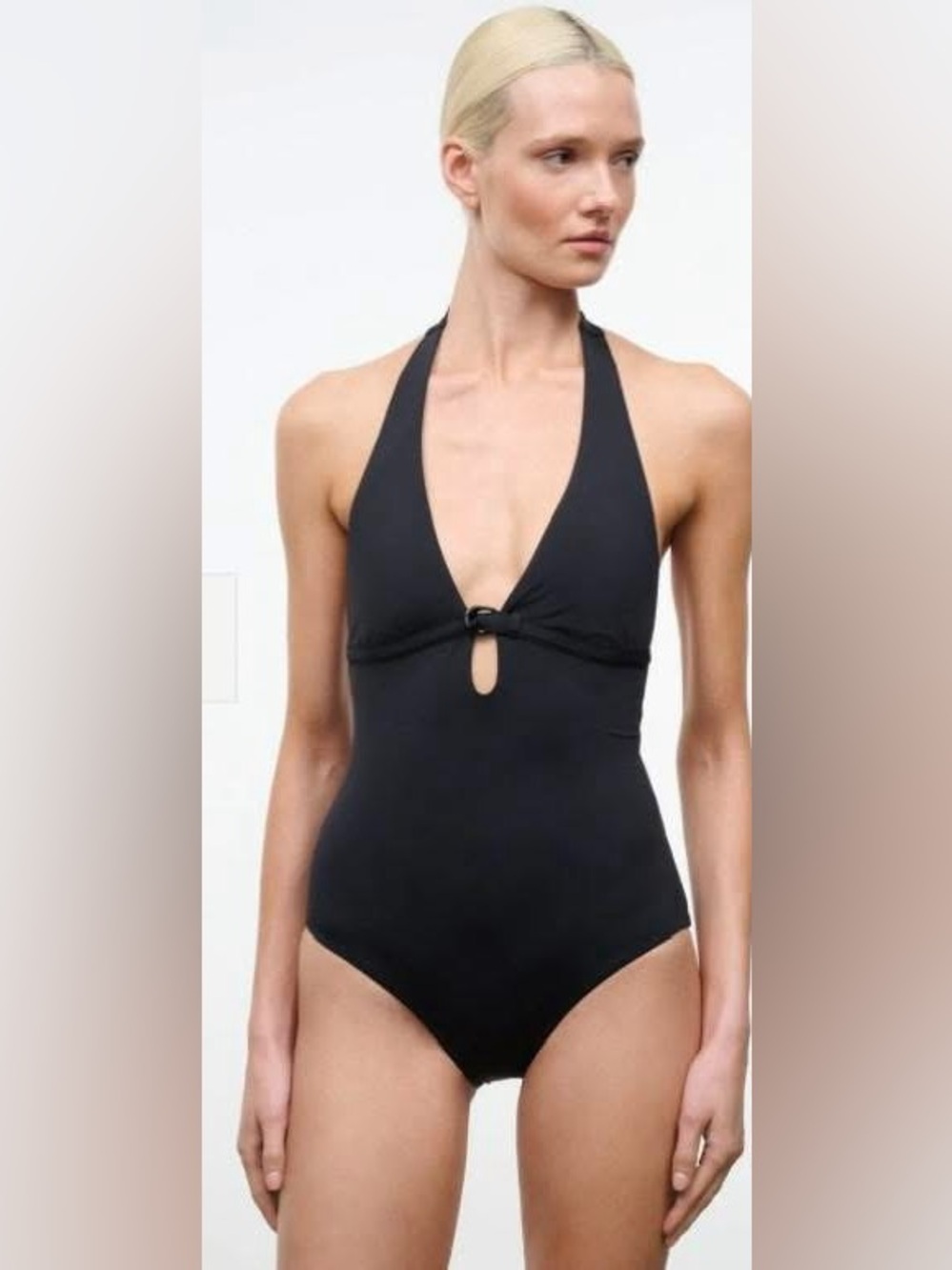 STAUD La Jolla One Piece Swimsuit Black Halter NWT